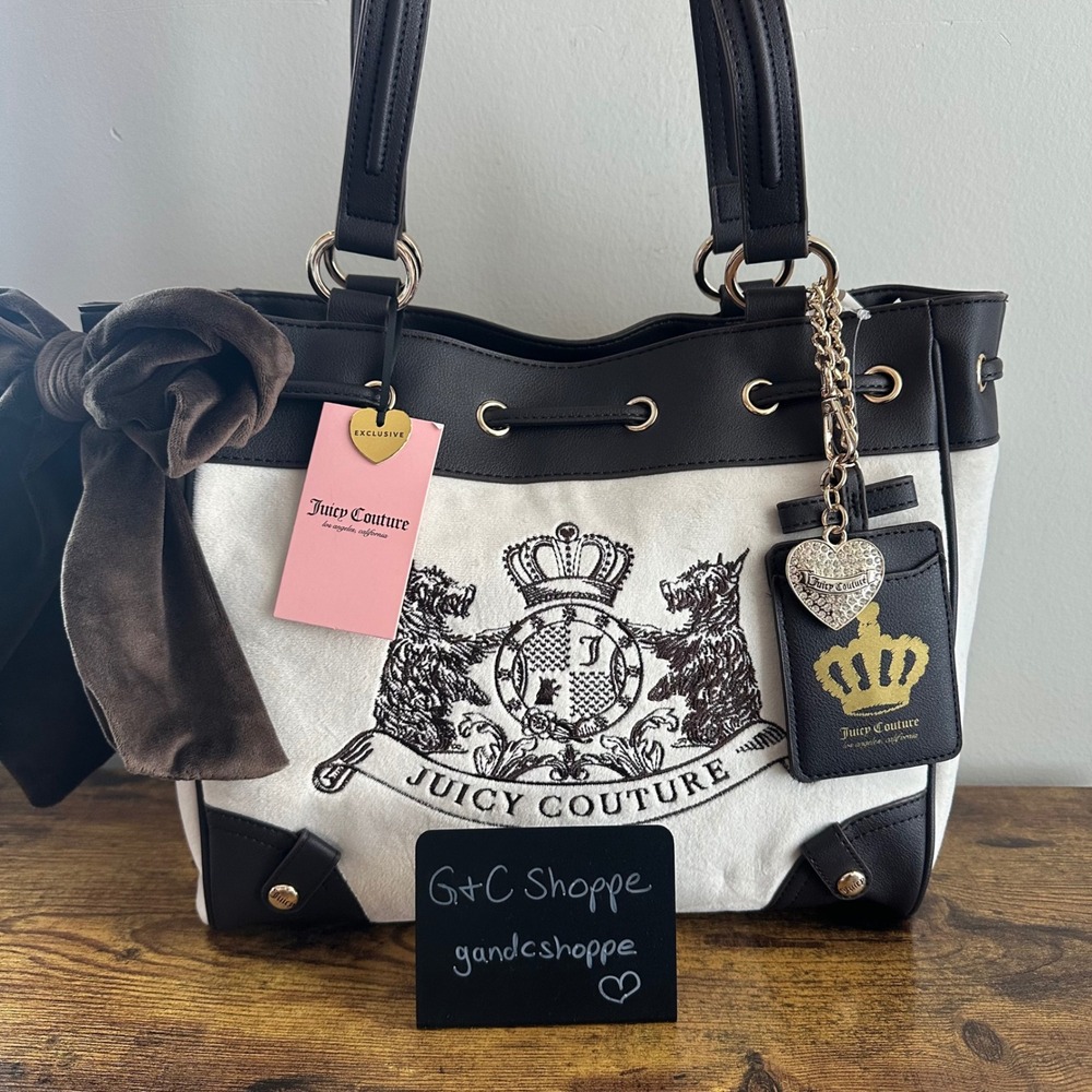 New Juicy Couture Classic Scottie Dogs Daydreamer Viral Tote Shoulder Bag White